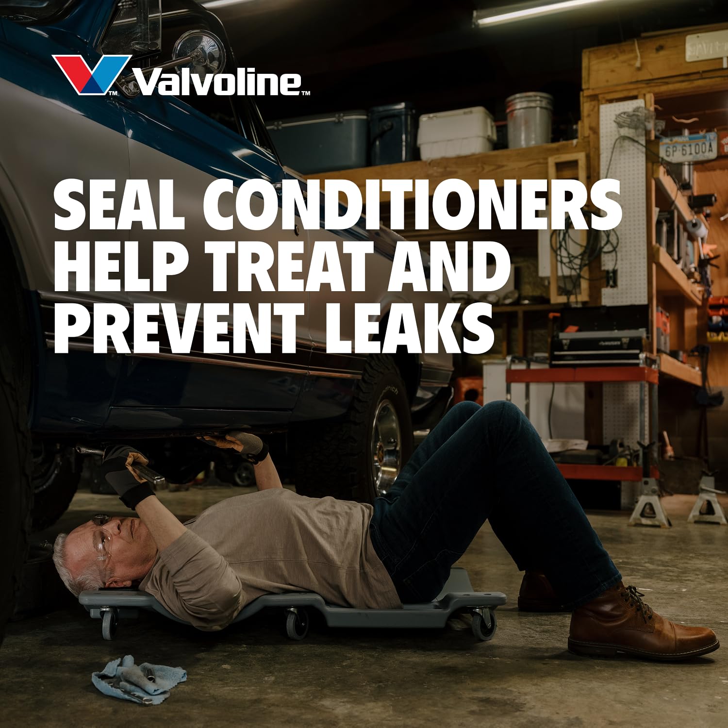 Valvoline graphic highlighting seal conditioners to reduce oil leaks