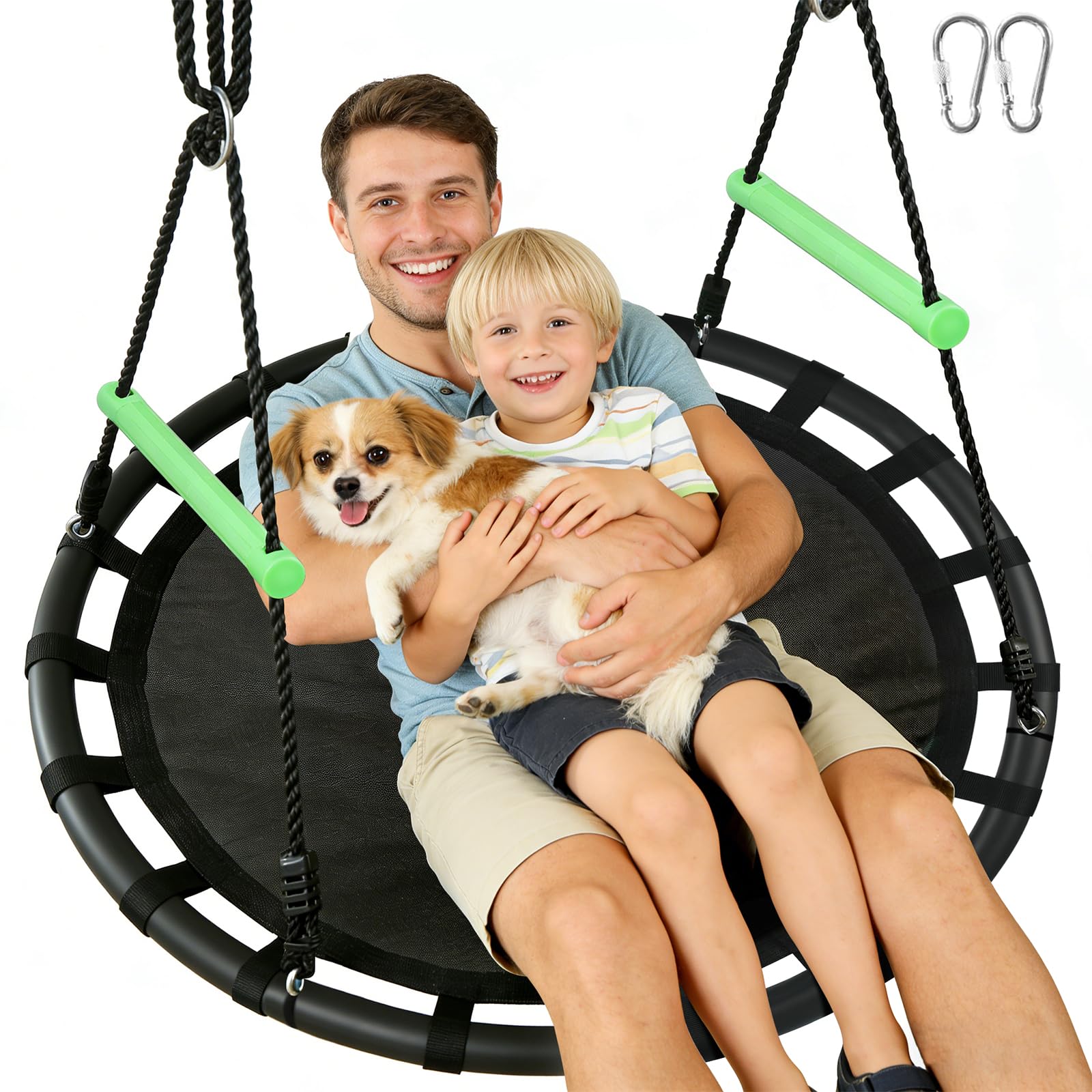 VAMFUTRE front view of 40-inch saucer swing showing size and handles for backyard fun