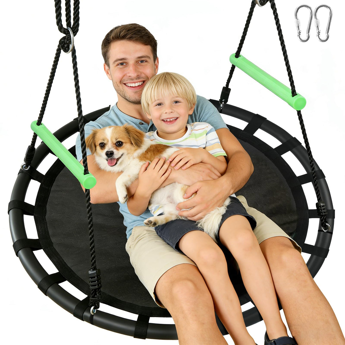 VAMFUTRE front view of 40-inch saucer swing showing size and handles for backyard fun