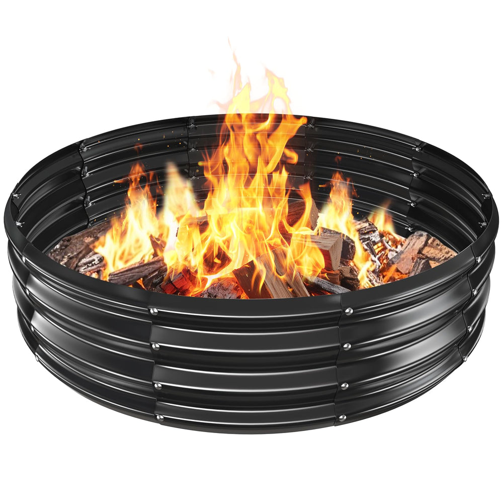 VAMFUTRE front view of 48-inch fire ring showing stable black finish