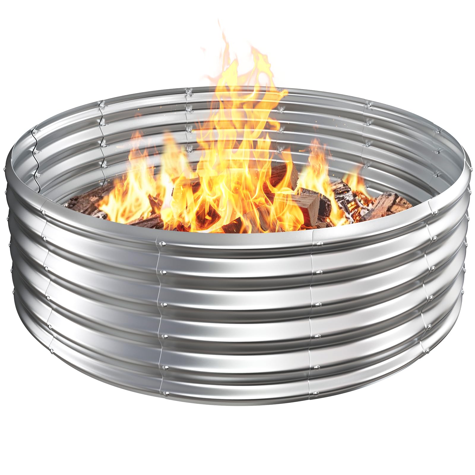 VAMFUTRE front view of 48-inch fire ring showing large burn area and durability