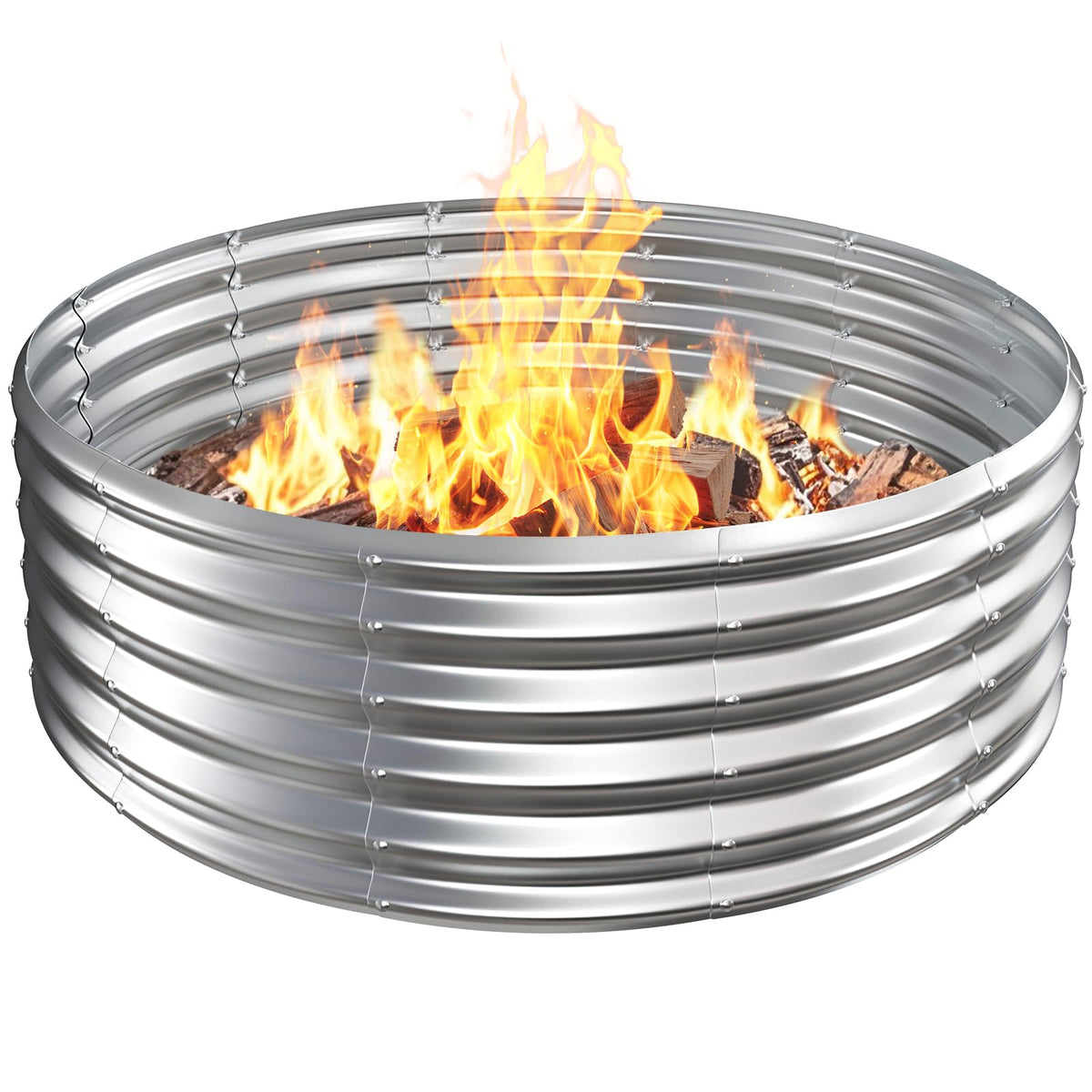 VAMFUTRE front view of 48-inch fire ring showing large burn area and durability