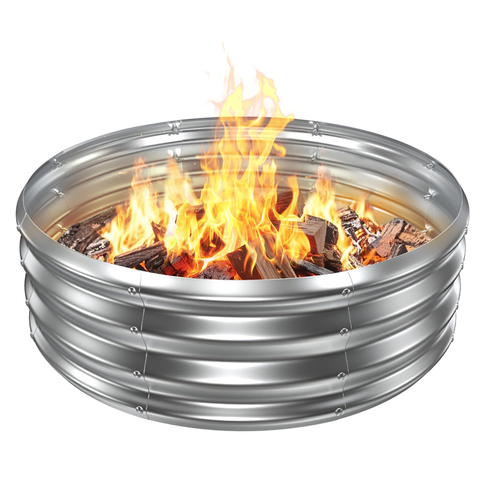 VAMFUTRE front view of 36-inch fire pit ring showing roomy fire area and stable base