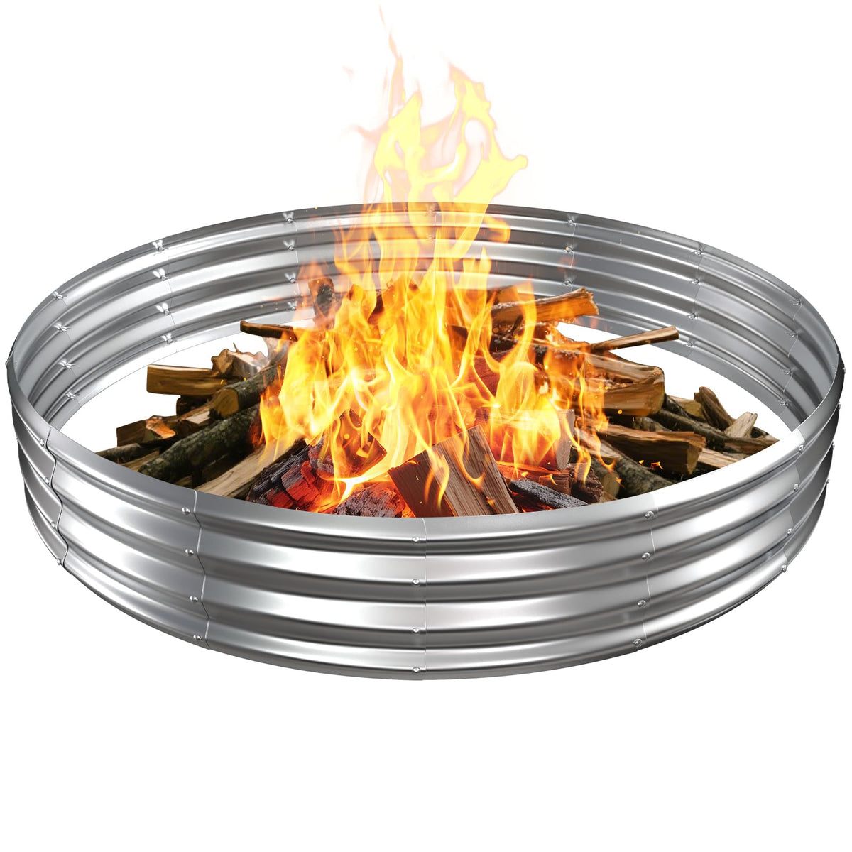 VAMFUTRE front view of large 72-inch fire ring showing size and containment benefits