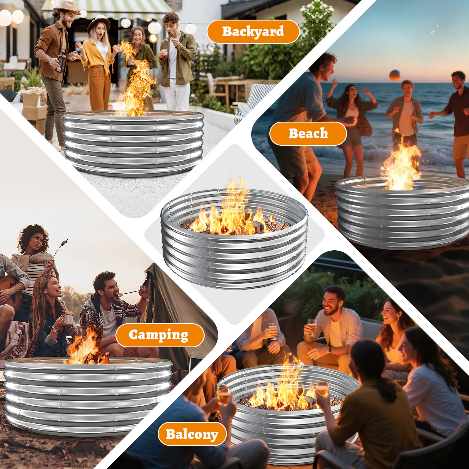 VAMFUTRE fire ring with grill grate demonstrating cooking capability