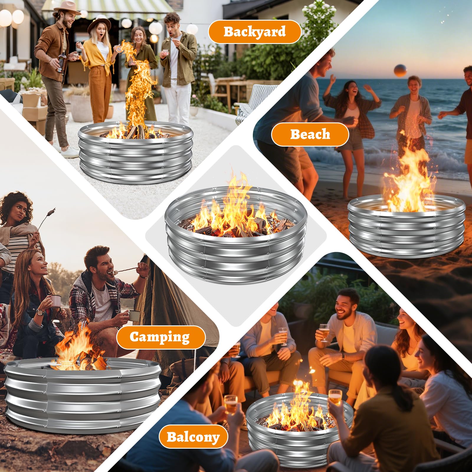 VAMFUTRE packaged fire pit with included gloves showing ready-to-install convenience