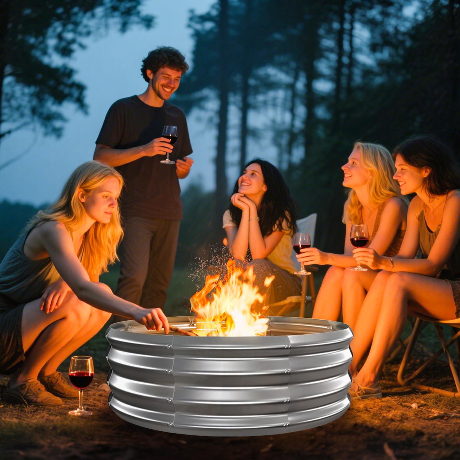 VAMFUTRE fire pit next to measuring tape illustrating 36-inch diameter scale