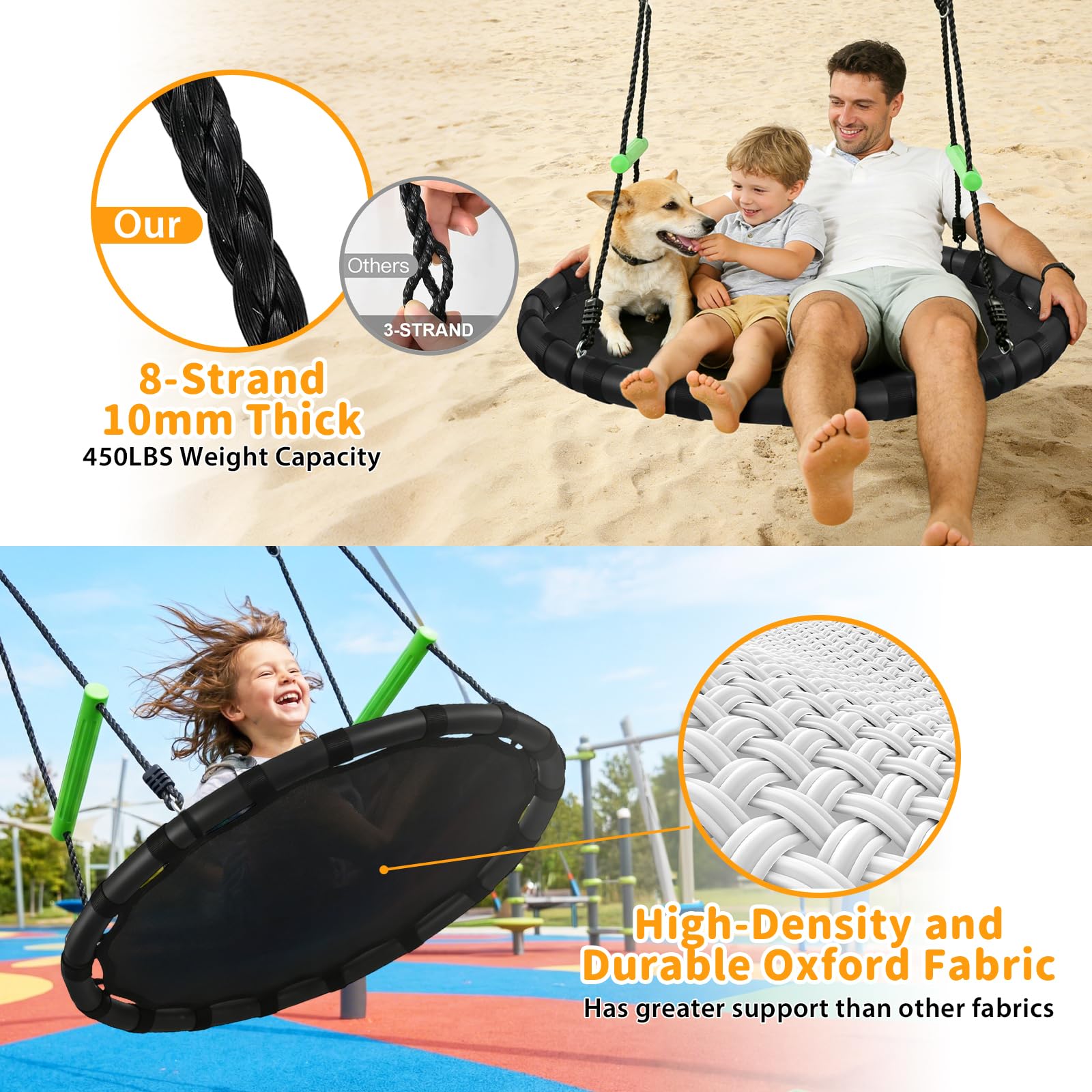 VAMFUTRE size comparison with person showing the roomy 40-inch diameter benefit