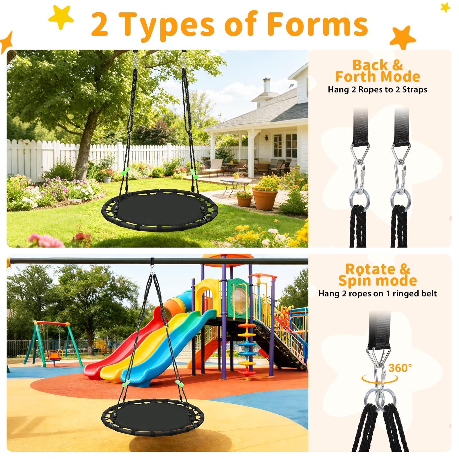 VAMFUTRE swing in use with adult and child demonstrating sturdiness and fun