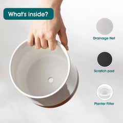 vancasso bottom drainage hole detail showing plug option benefit: controlled watering