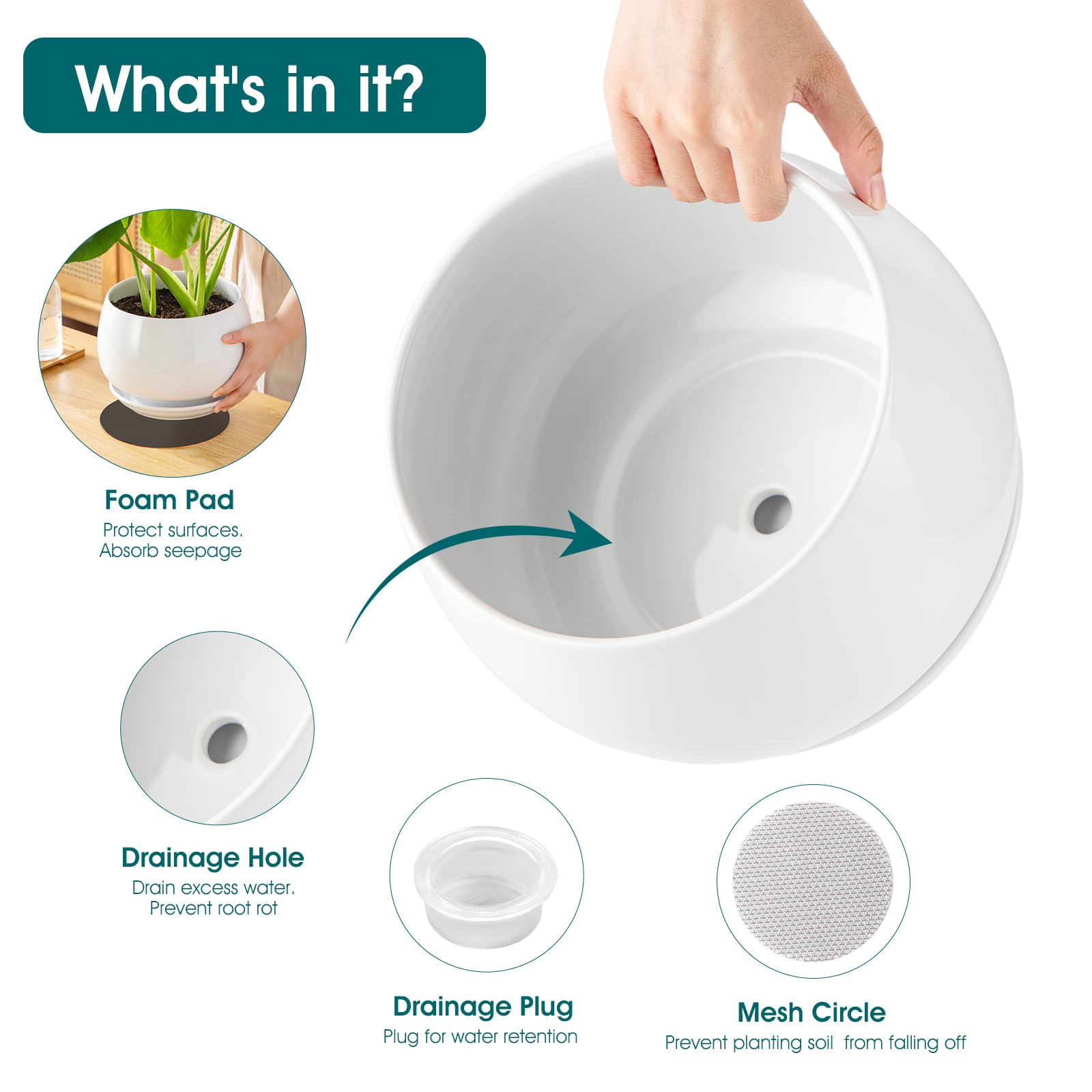vancasso close-up of drainage hole with removable plug for control
