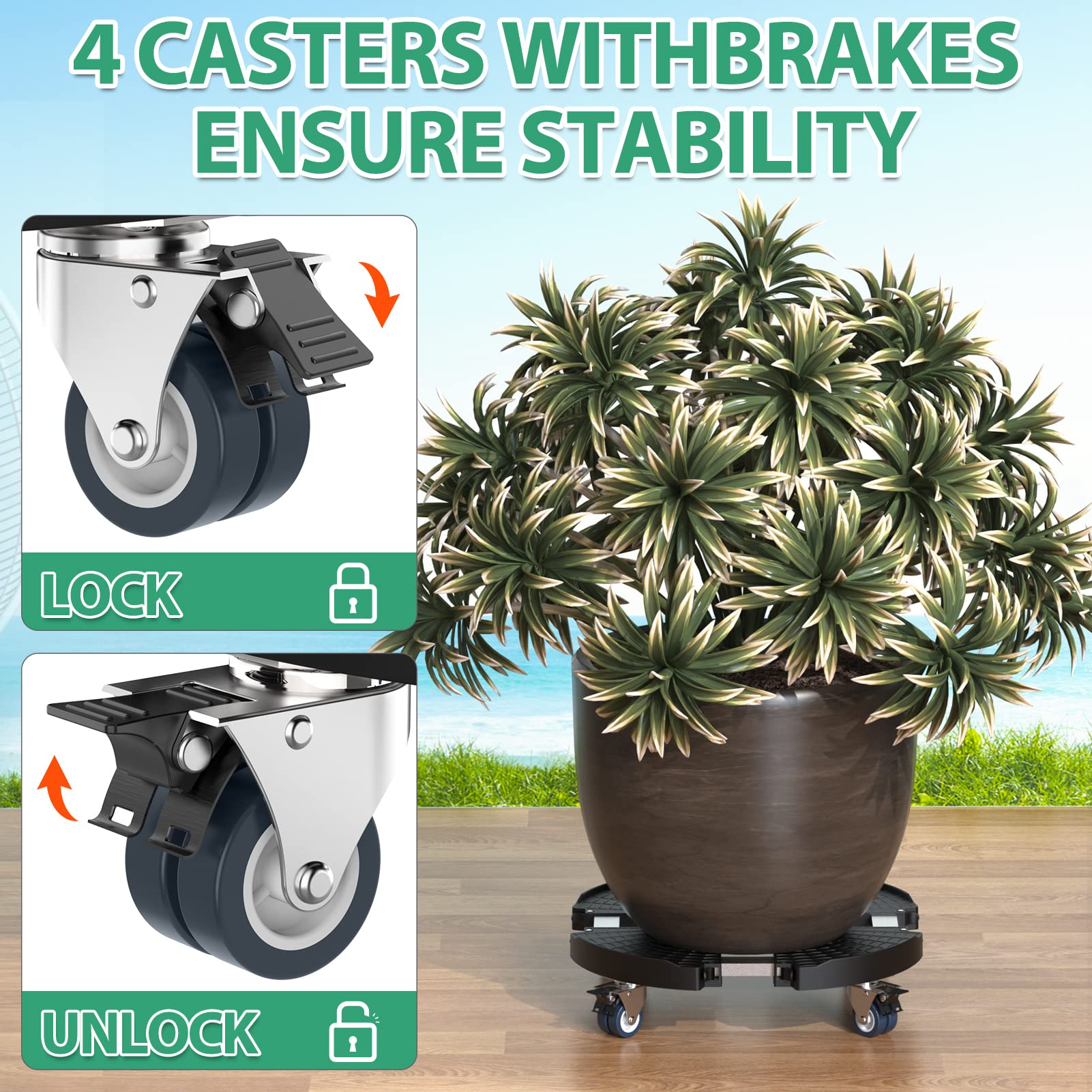 VANCASTLE lockable caster detail providing silent, secure stopping