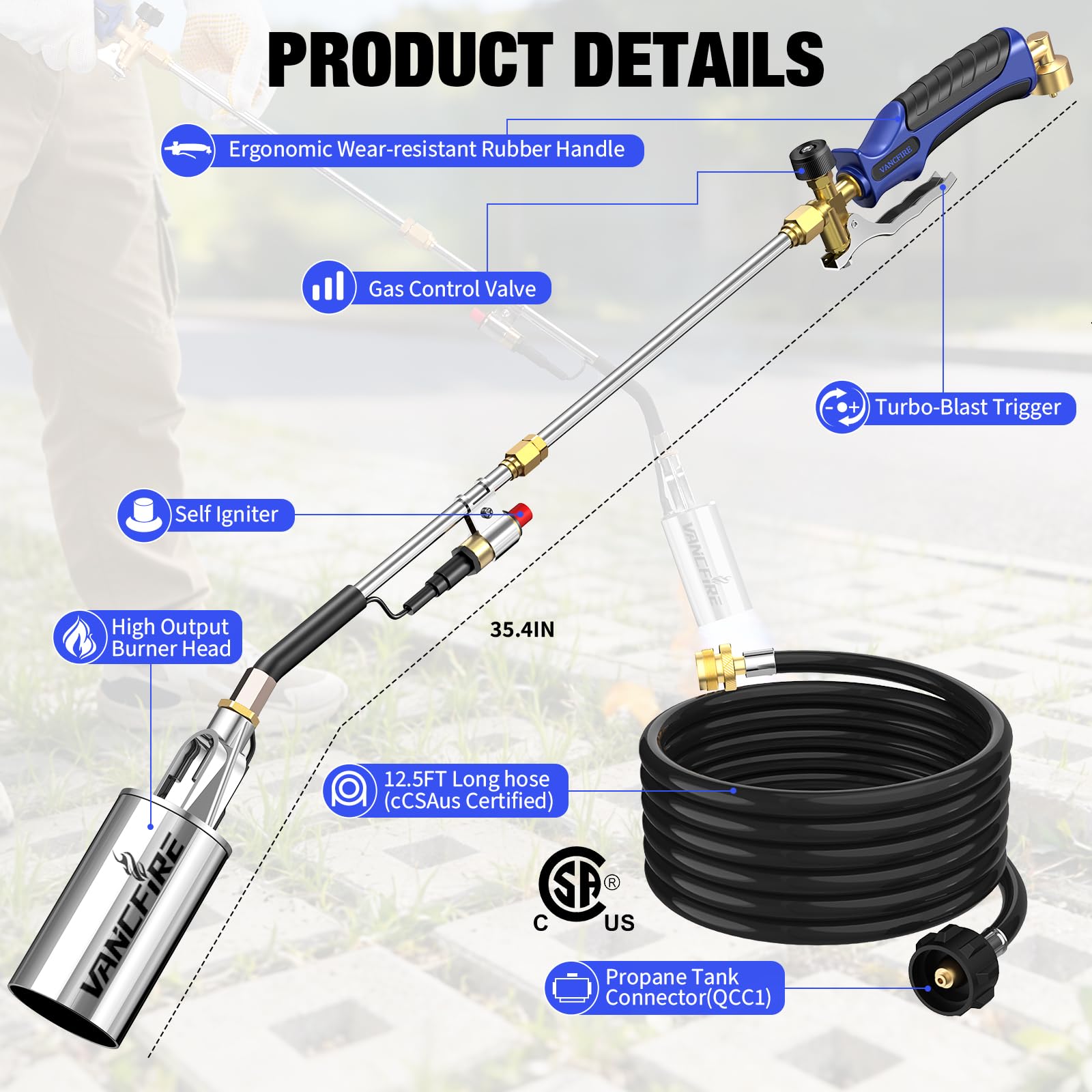 VANCFIRE 12.5ft hose and connector detail for secure attachment