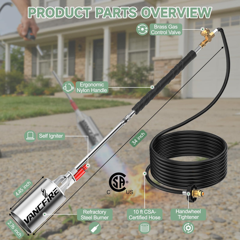 VANCFIRE 10ft hose connection and regulator showing secure CSA-certified link