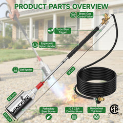 VANCFIRE hose connection scale showing CSA-certified 10ft hose for extended reach
