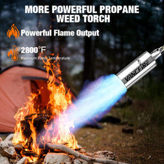 VANCFIRE nozzle closeup highlighting heat‑resistant steel and wide flame output