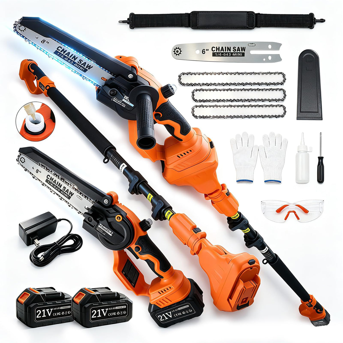VANKERY front package showing pole saw kit and included accessories for easy startup