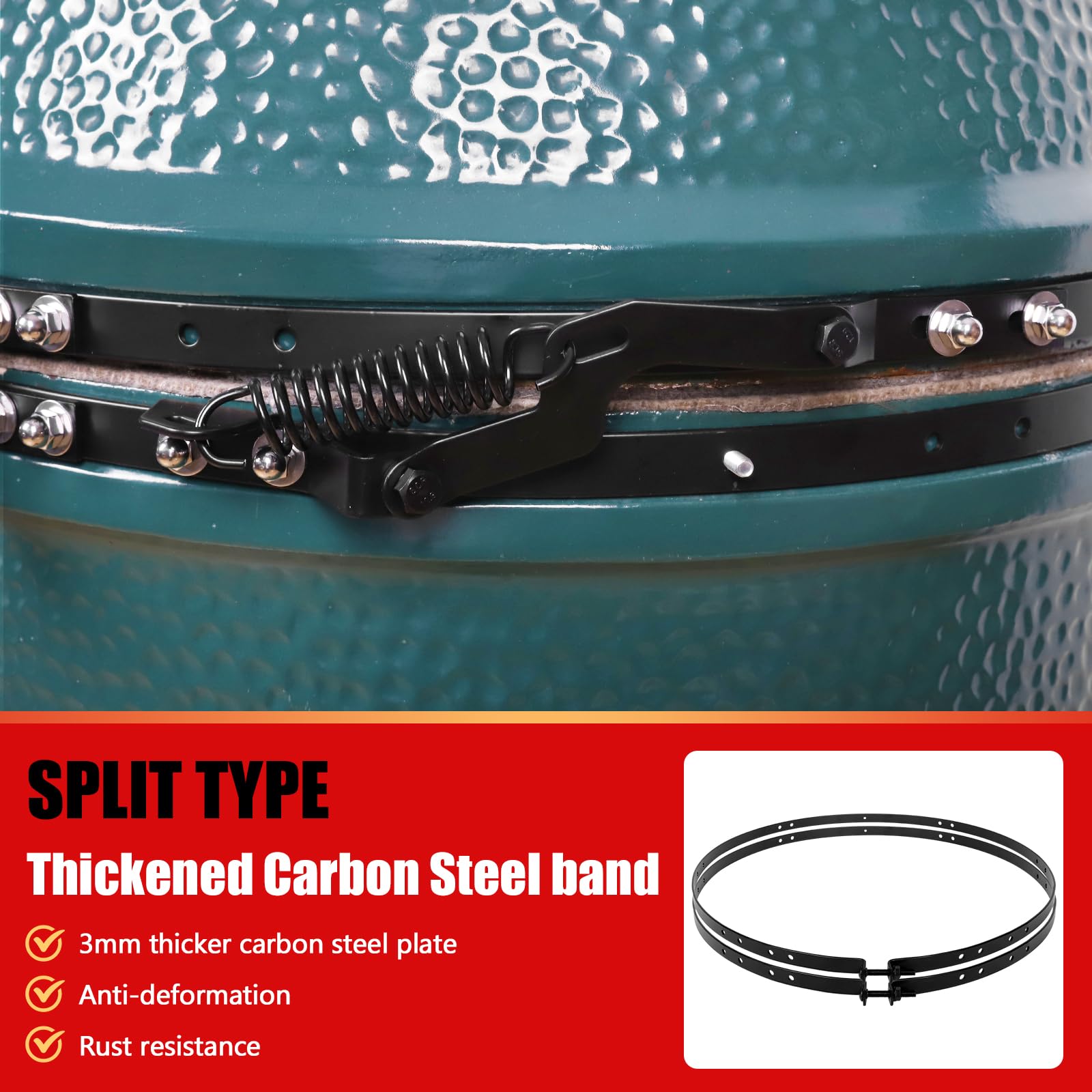 Vankey band fitted around Large Green Egg demonstrating improved seal