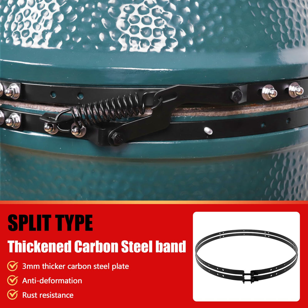 Vankey band fitted around Large Green Egg demonstrating improved seal