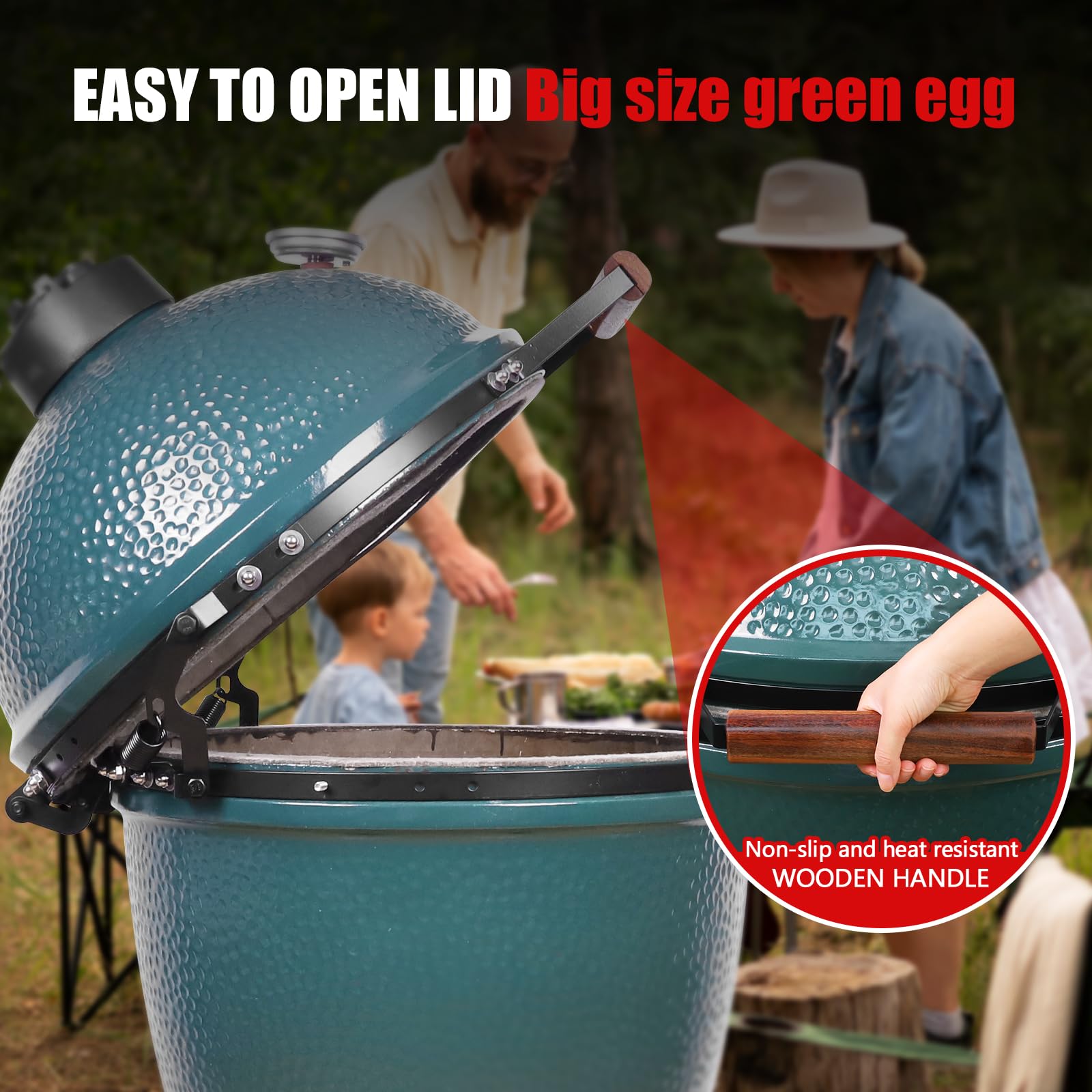 Vankey handle in use on lid showing easier single-hand lifting benefit