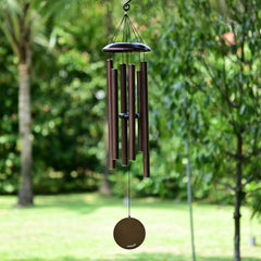 Vanquer front view showing full 38 inch chimes and bronze finish benefit calming decor
