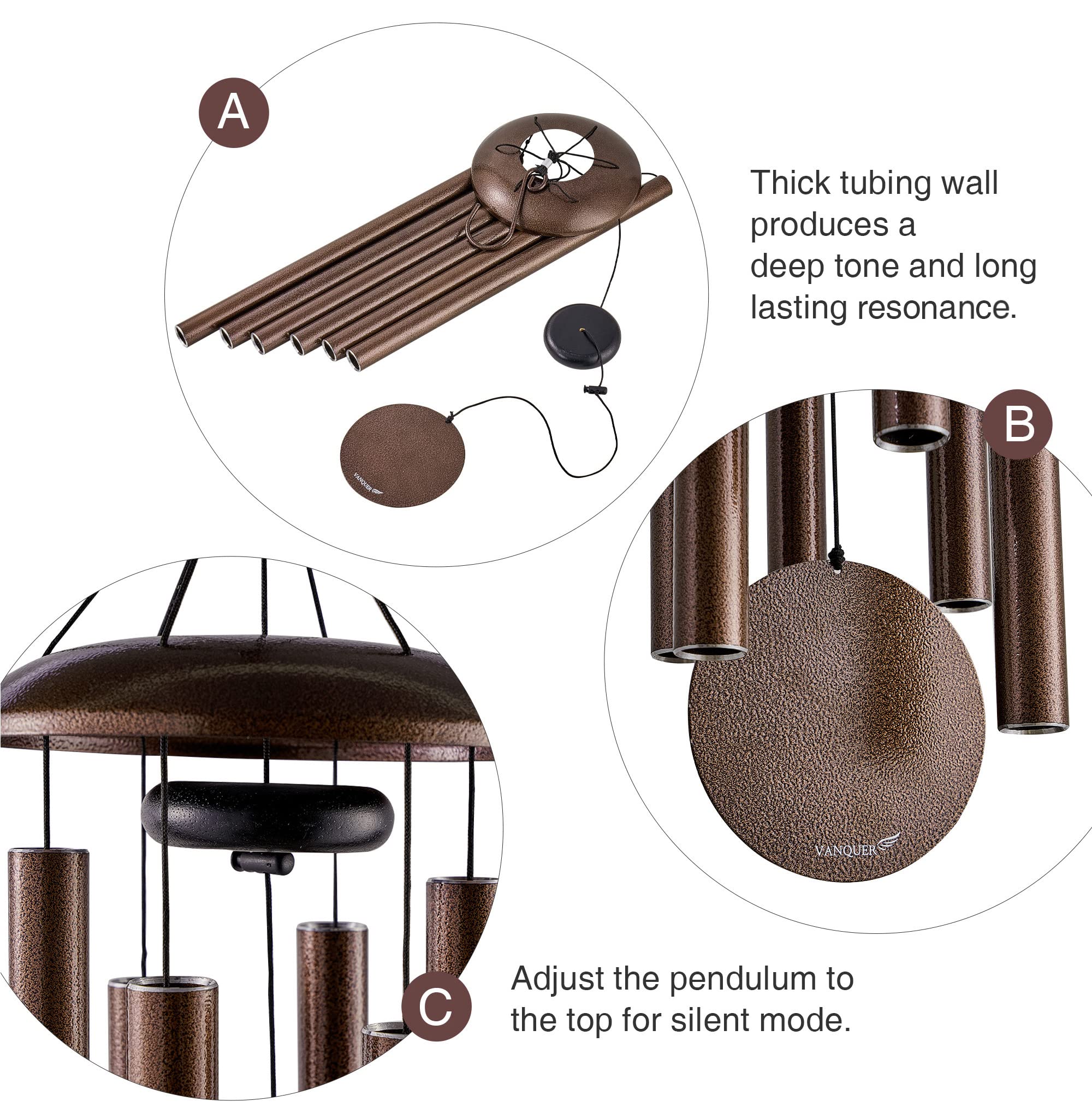 Vanquer wooden striker and wind sail detail showing precise tuning and clear tone