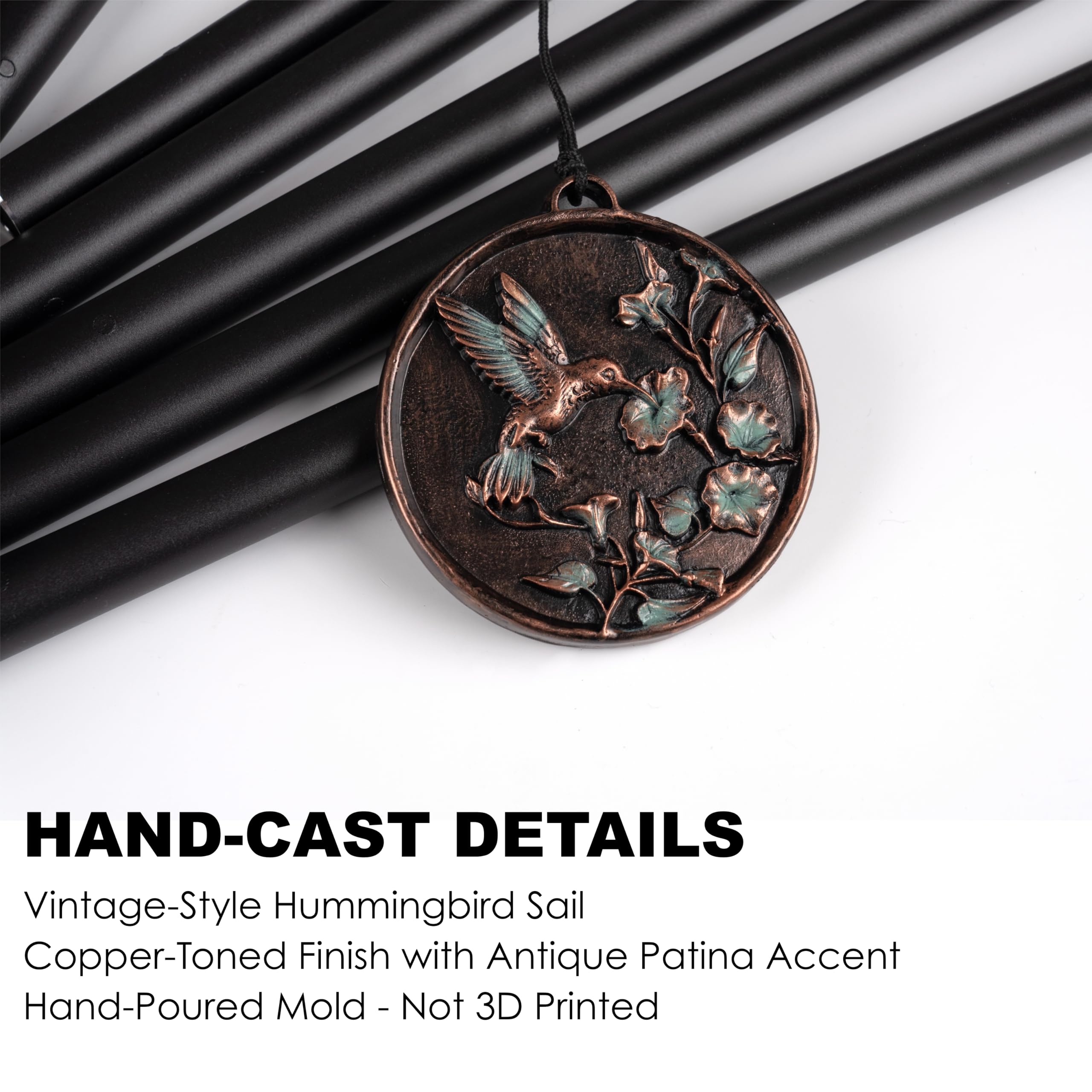 Vanquer wind chimes hanging on a patio hook demonstrating easy installation and peaceful sound