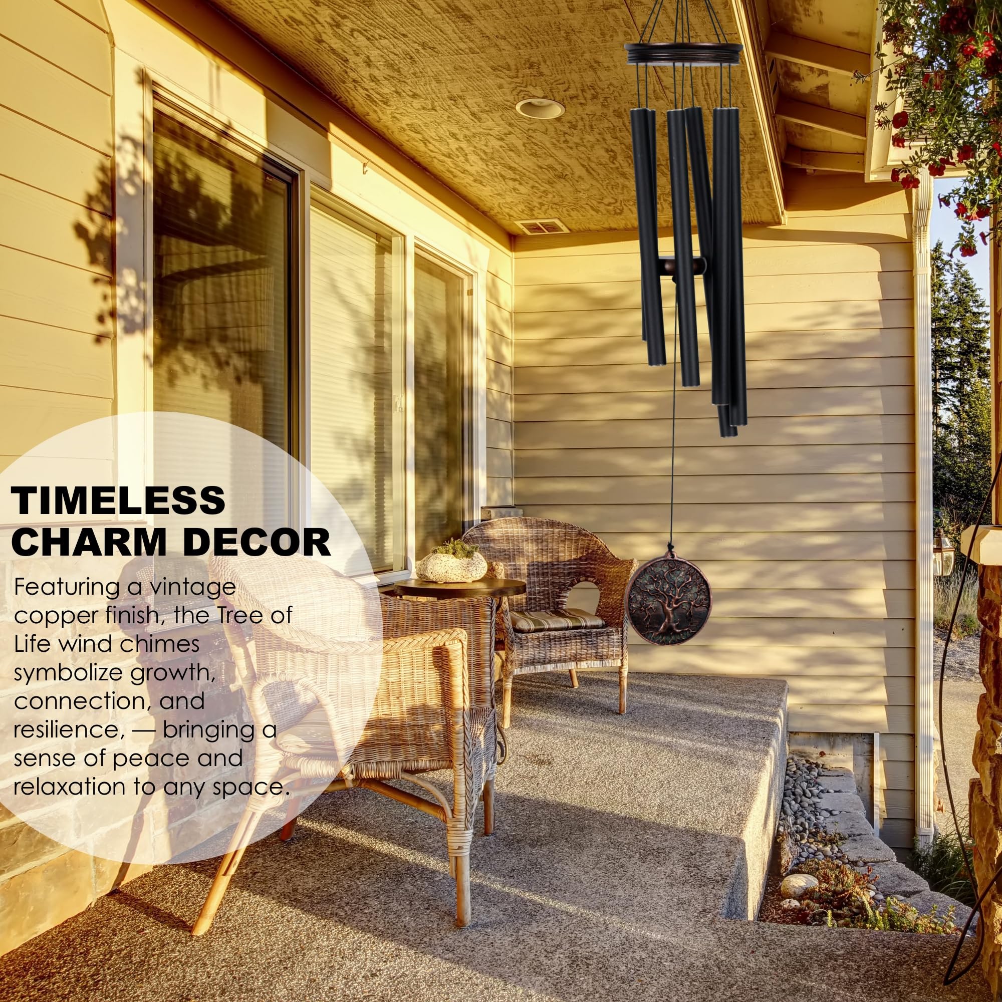 Vanquer chimes in garden lifestyle scene creating calming ambiance