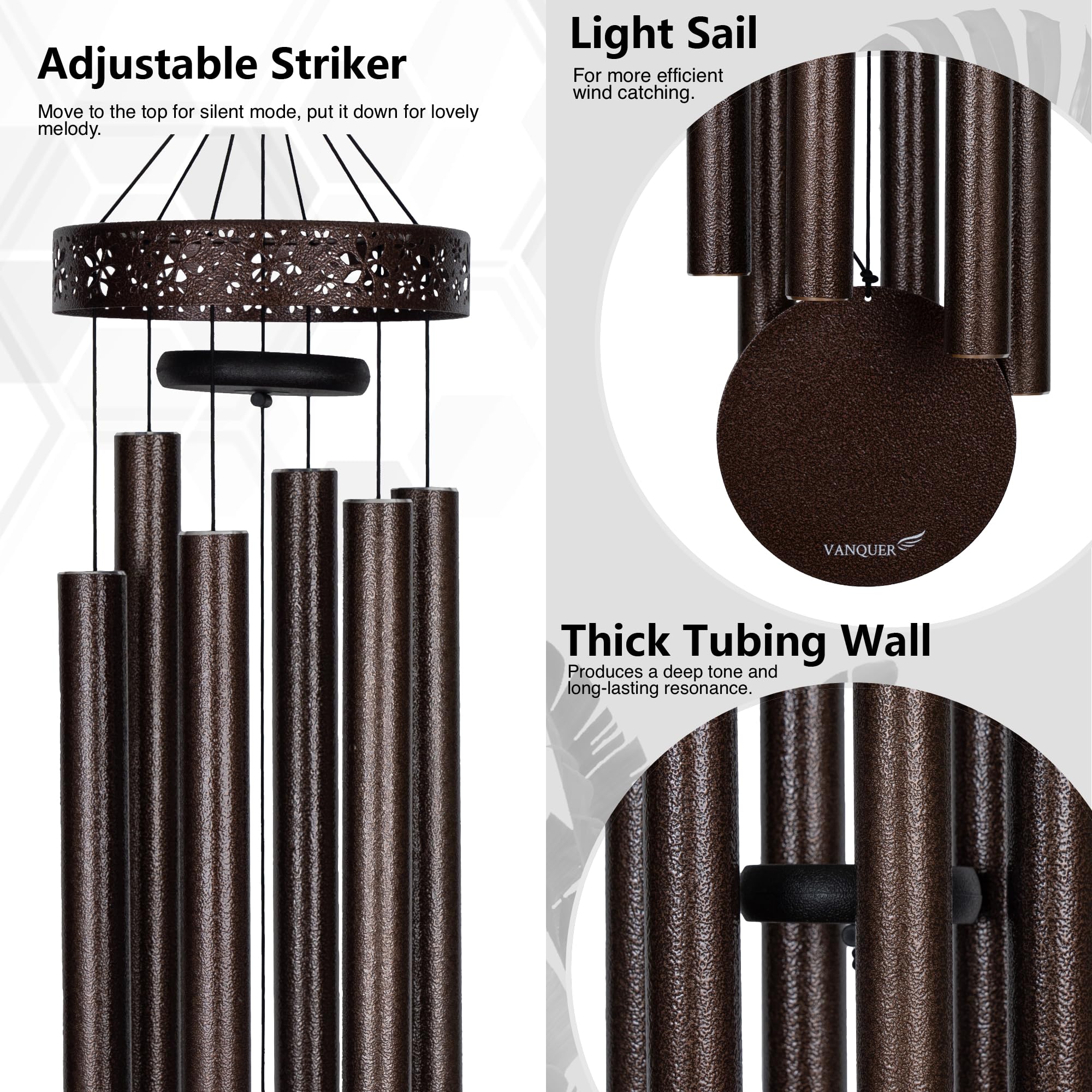 Vanquer striker and sail detail, shows quality components for consistent resonance