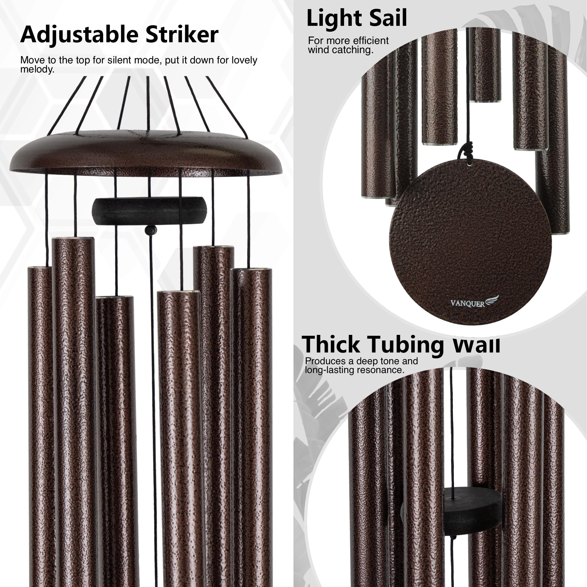 Vanquer wooden striker and nylon suspension detail ensuring clear, sustained resonance