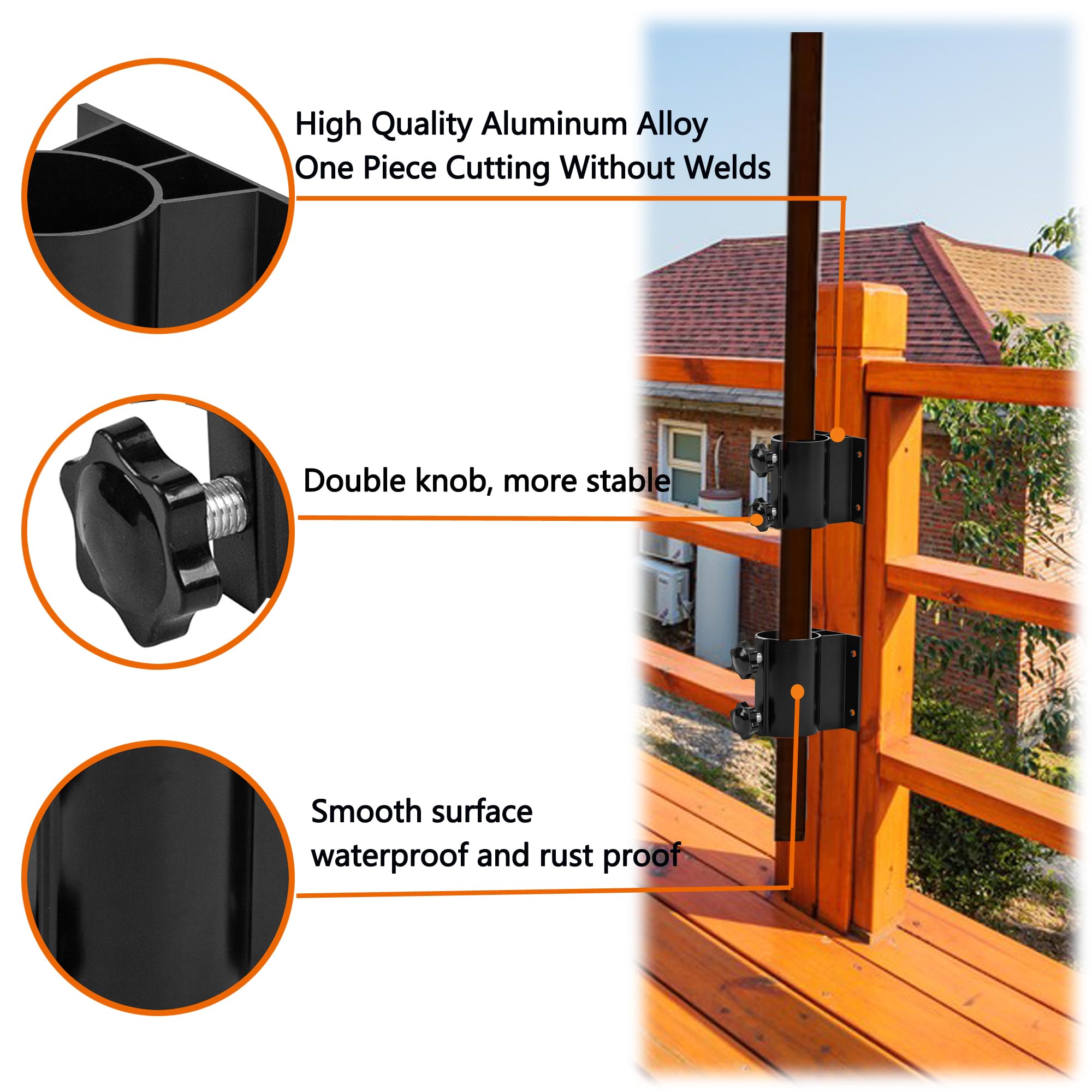 VANROUG two clamps installed on deck rail for increased stability benefit