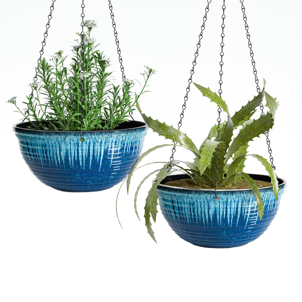 Vanslogreen front view showing blue flow glaze and sleek finish for stylish decor