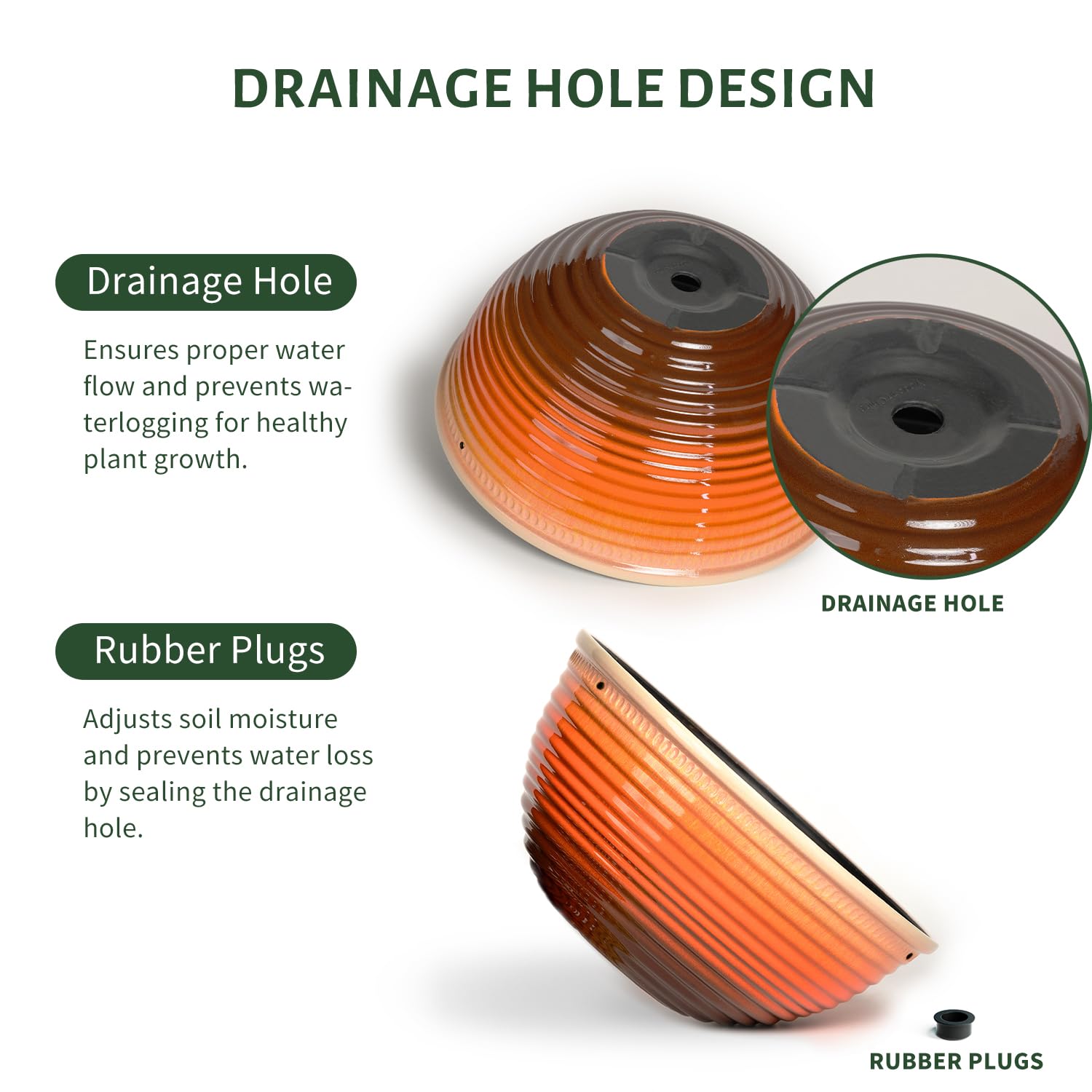 Vanslogreen drainage hole with removable plug enabling controlled watering