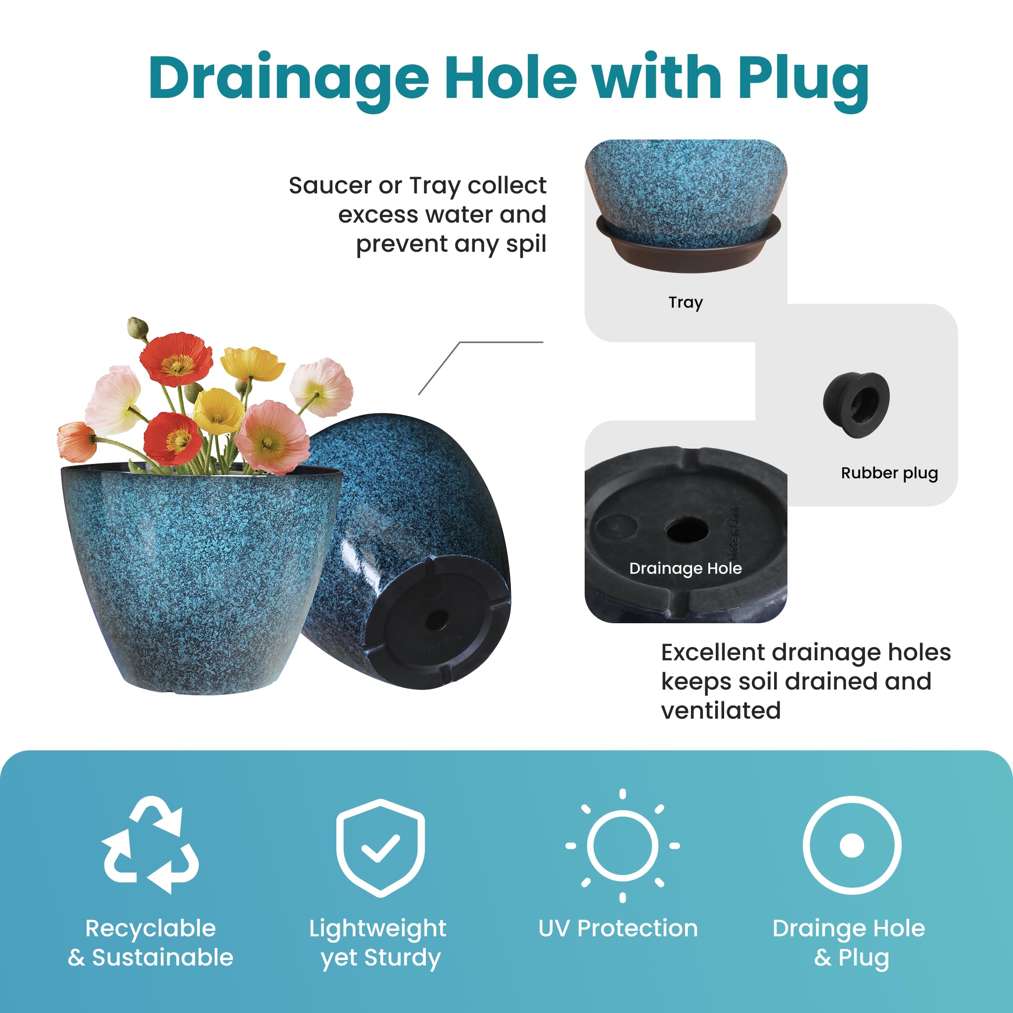 Vanslogreen drainage hole and saucer detail preventing overwatering and spills