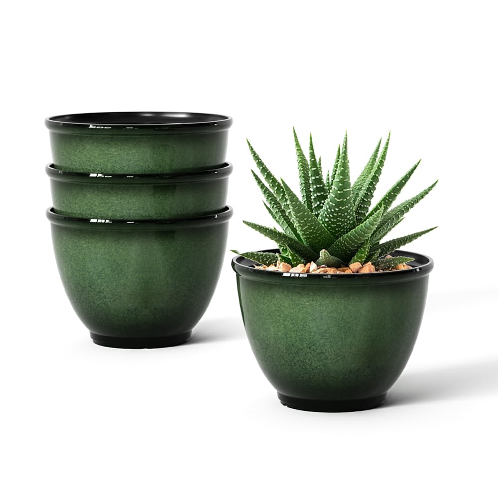 Vanslogreen front view of four 8-inch glazed-look pots showing style and benefit