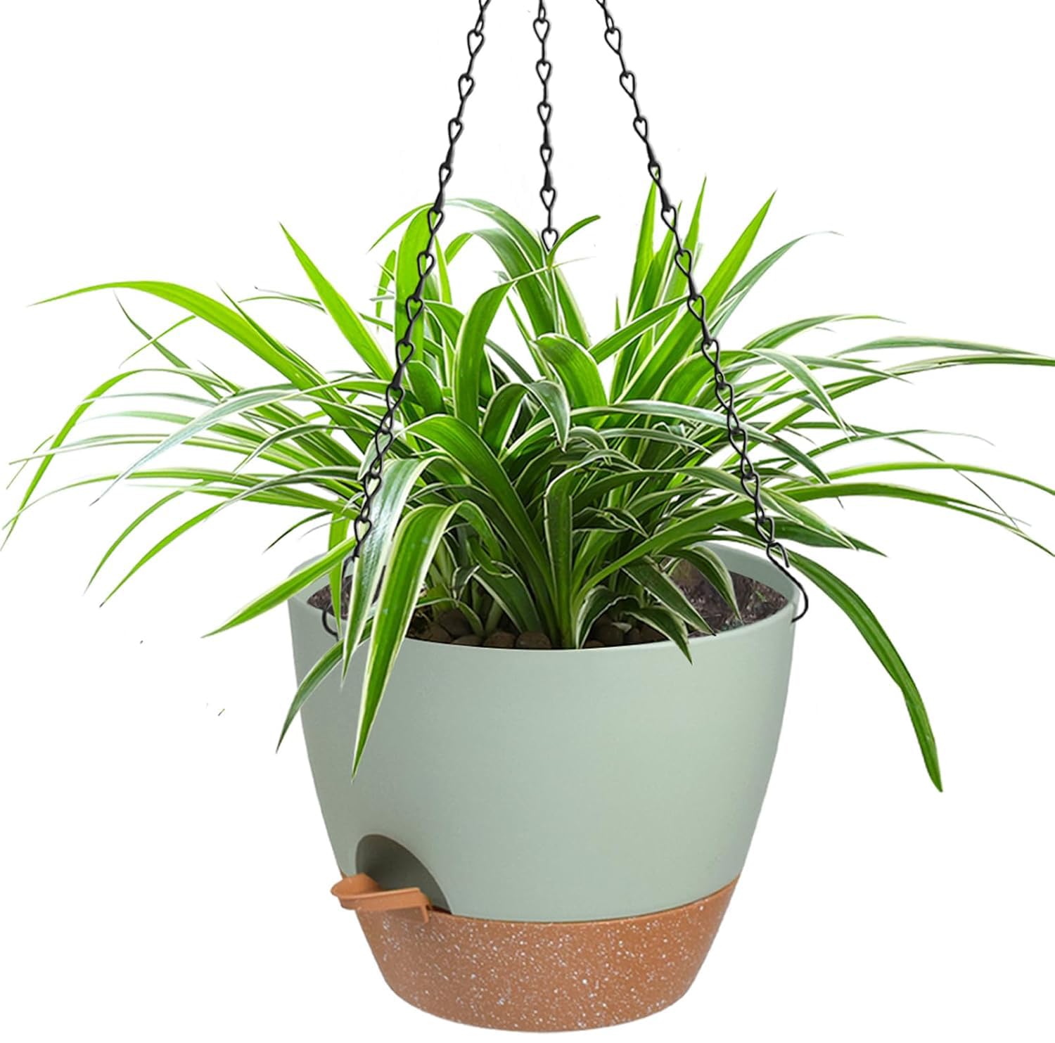 Vanslogreen front view of 12-inch hanging planter showing clean profile and green finish