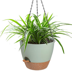 Vanslogreen front view of 12-inch hanging planter showing clean profile and green finish