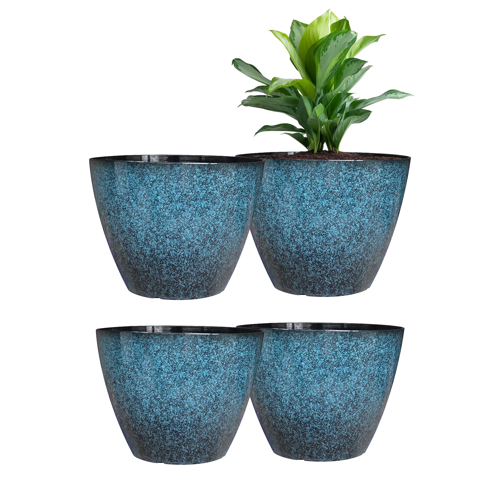 Vanslogreen front view of four blue pots showing sleek design and coordinated look