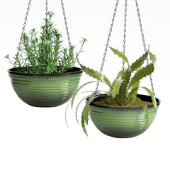 Vanslogreen front view glazed hanging planter showing clean modern look and decor benefit