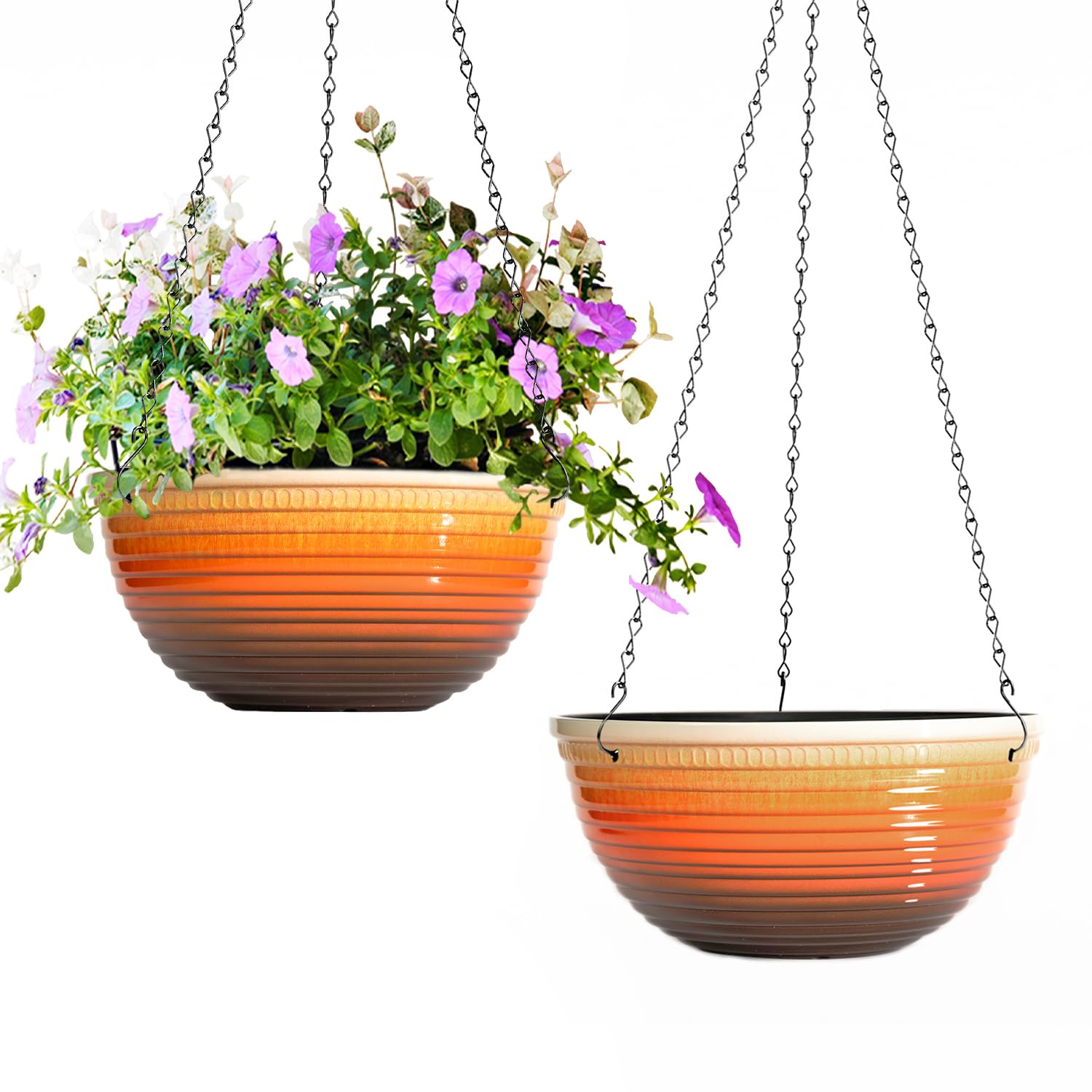 Vanslogreen front view orange planter enhancing curb appeal