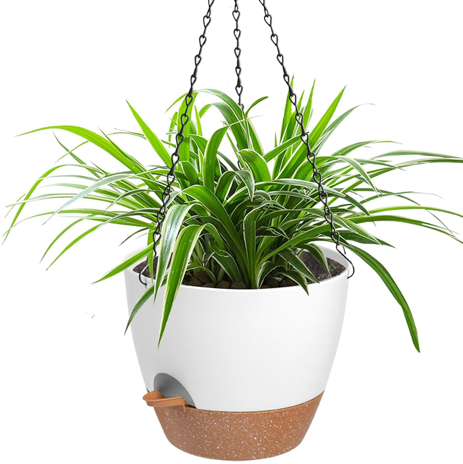 Vanslogreen front view white hanging planter showing style and space-saving benefit