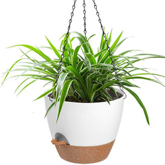 Vanslogreen front view white hanging planter showing style and space-saving benefit