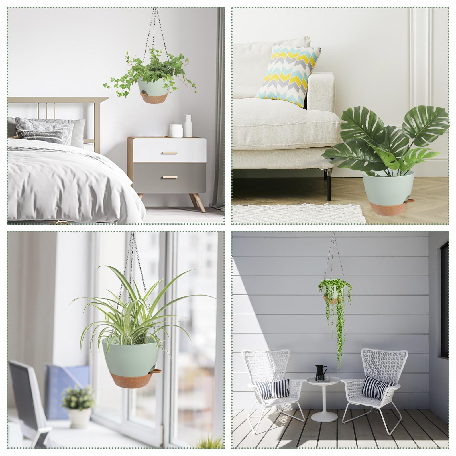 Vanslogreen hanging planter displayed on balcony with plants showing stylish use