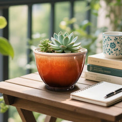 Vanslogreen planters on a windowsill with plants showing compact placement and bright display