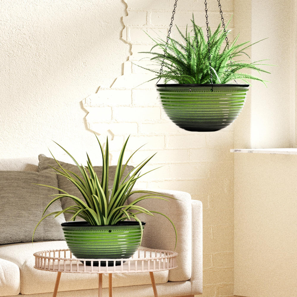 Vanslogreen hanging planter on balcony showcasing weather-ready outdoor styling