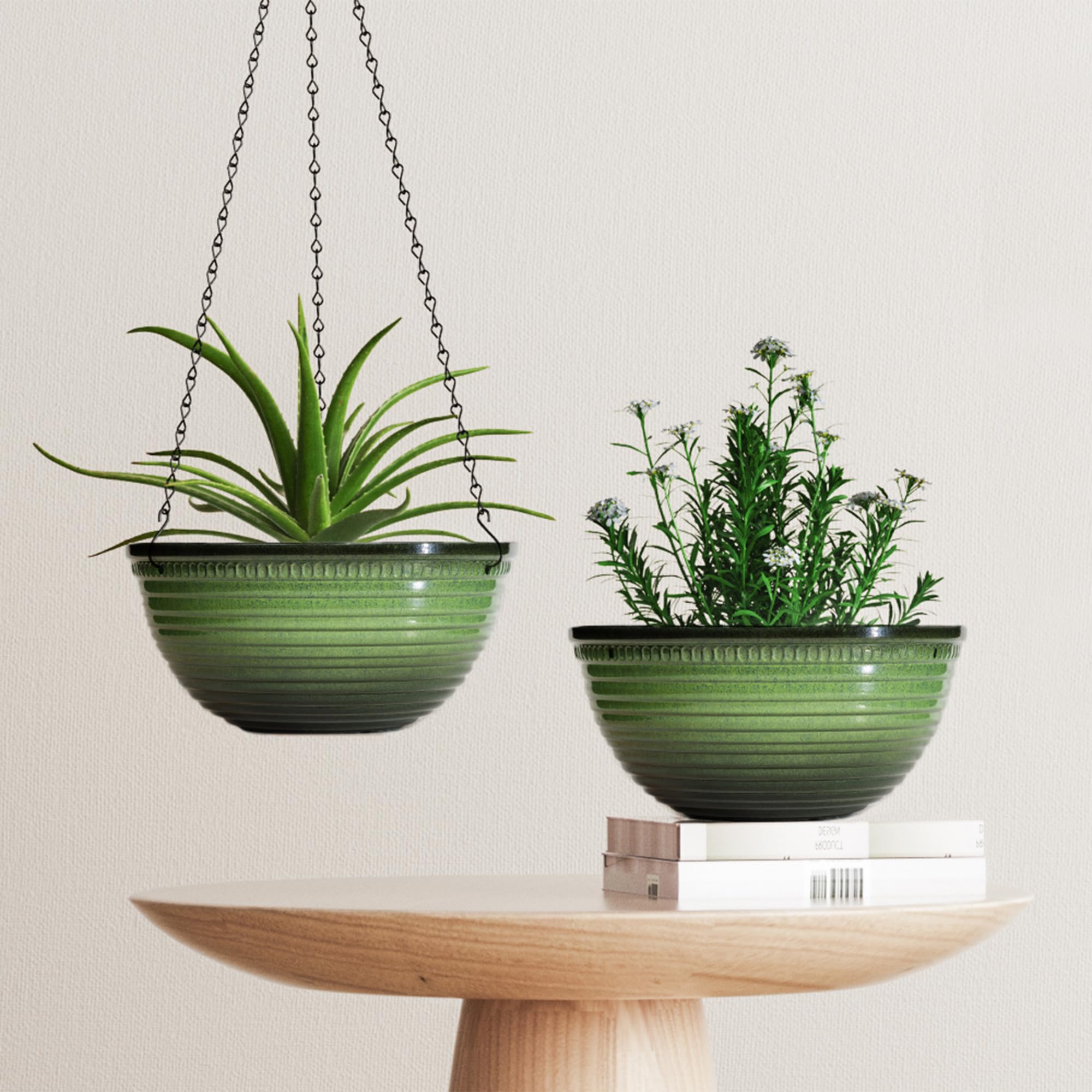 Vanslogreen two-planter layout in packaging showing the 2-pack convenience and gift readiness
