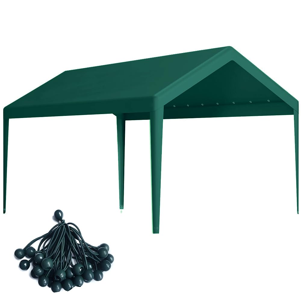 Vanteriam front view of green 10x20 canopy showing full coverage and durable finish
