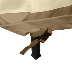 Vanteriam buckled straps and toggle securing cover against strong winds