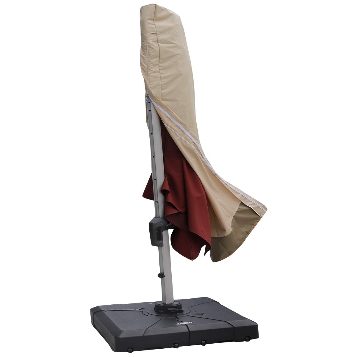 Vanteriam cover on a patio cantilever umbrella demonstrating weather protection benefit