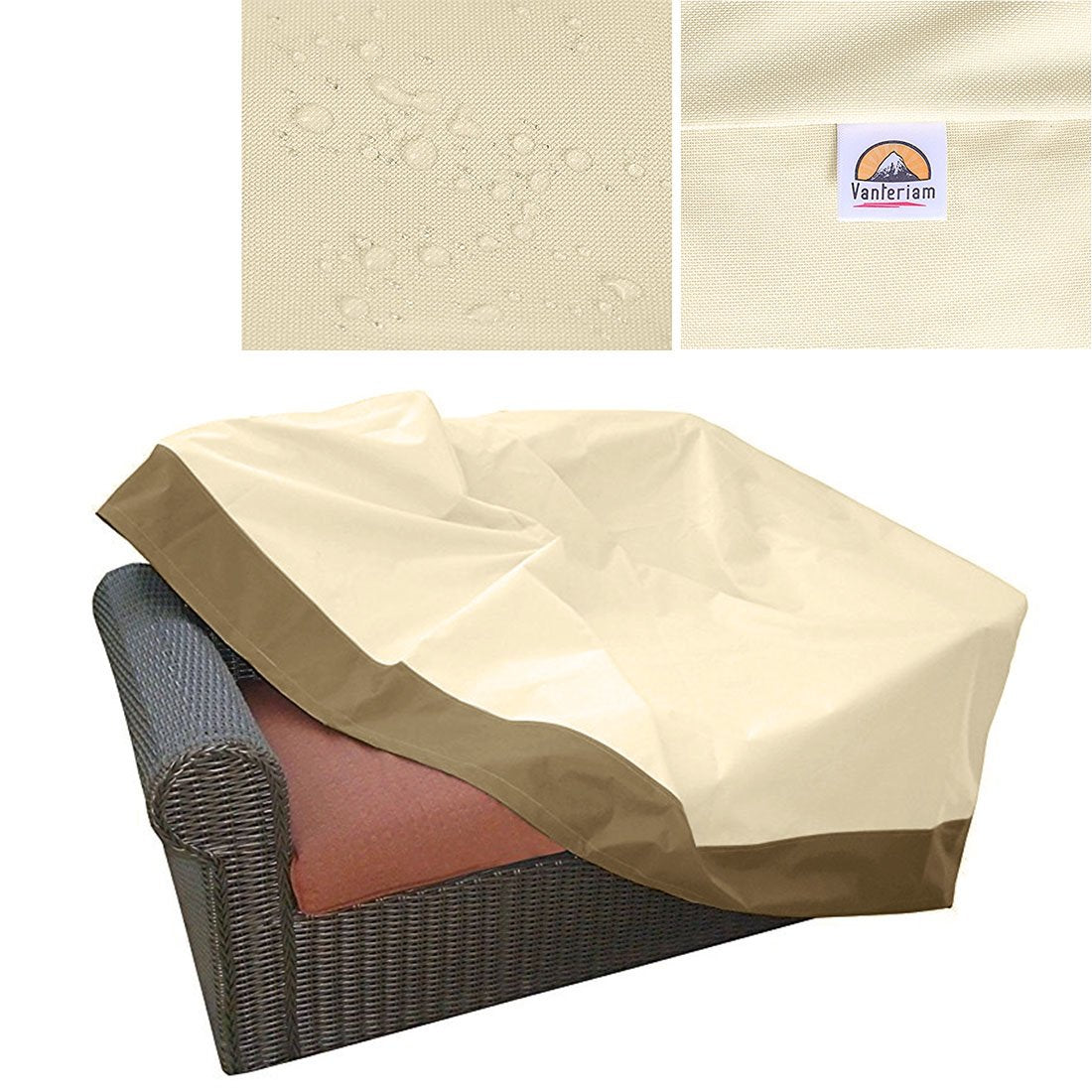 Vanteriam cover in use on patio loveseat offering clean, protected outdoor seating